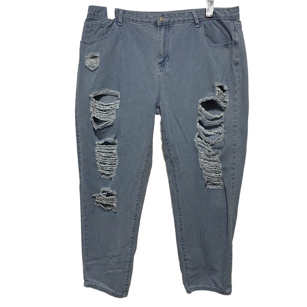 Aceshin Women's Distressed Blue Jeans Plus Size 3XL High Rise